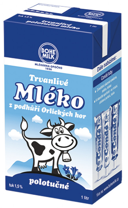 Bohemilk trvanlivé mléko polotučné 1,5 %